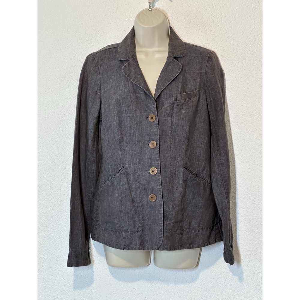 Eileen Fisher Blazer Jacket Size 4 Blue Linen Pockets Relaxed Lagenlook
